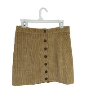 Ribbed Corduroy Mini Skirt Button Front Camel Tan Women M, Le Lis